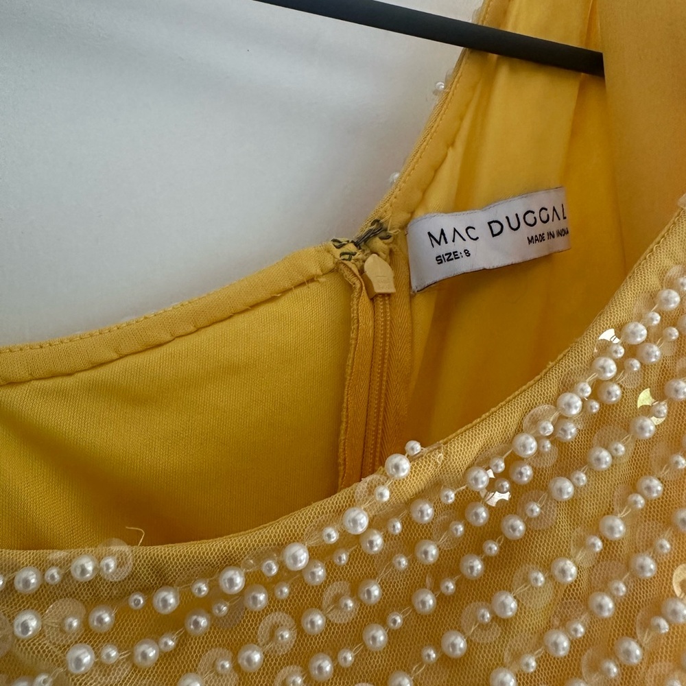 Mac Duggal Yellow Dress with Pearl Embellishments